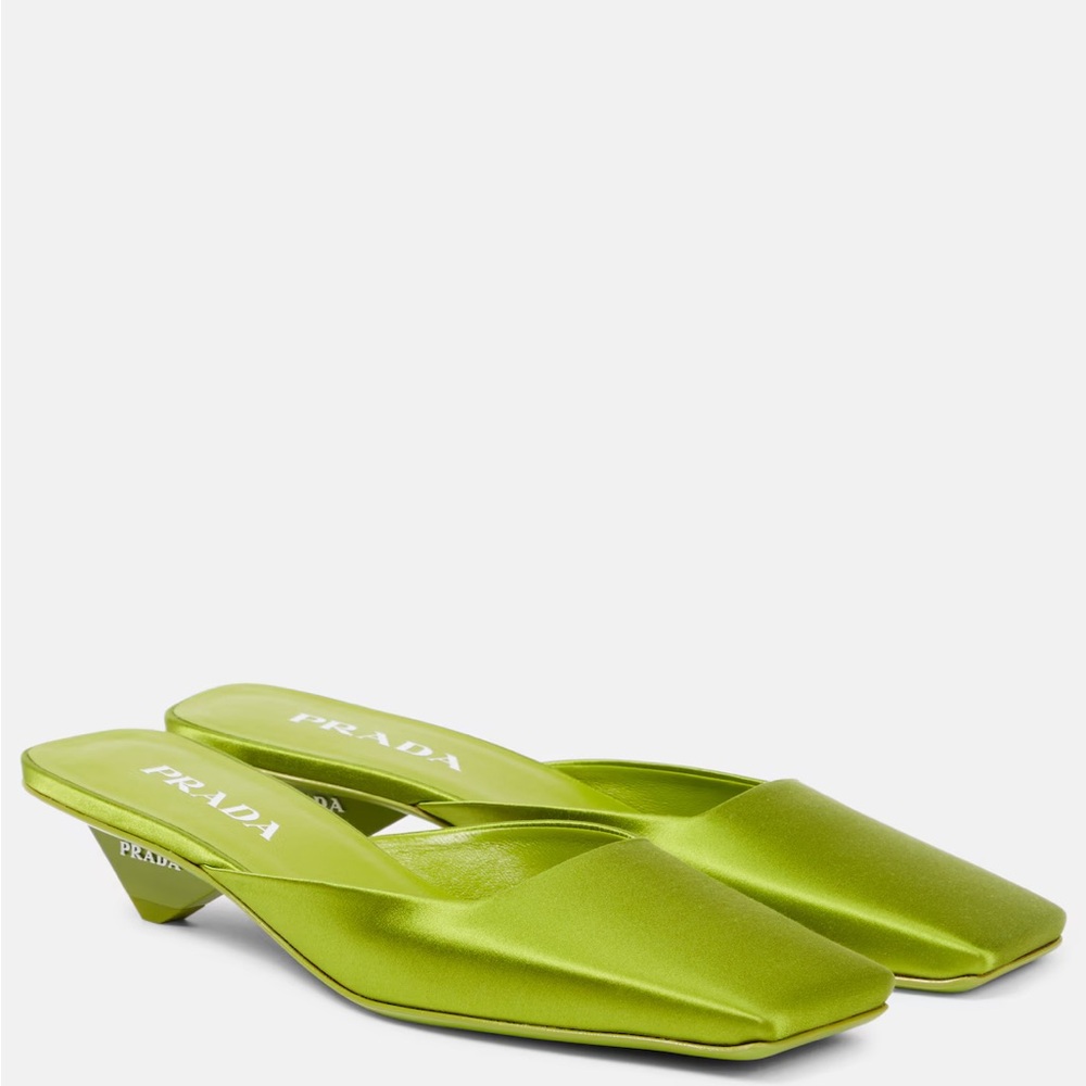 Prada Women's Green Satin Mules
